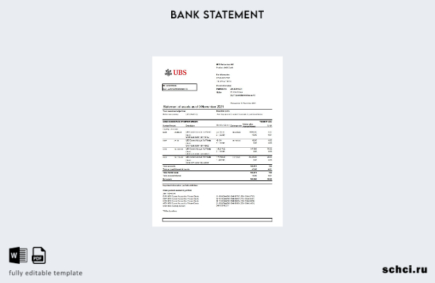 цифровая загрузка шаблона версии Excel банковской выписки UBS в Швейцарии